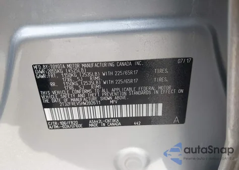 2017 Toyota Rav4 Le из США, поврежденный, VIN 2T3ZFREV5HW392611